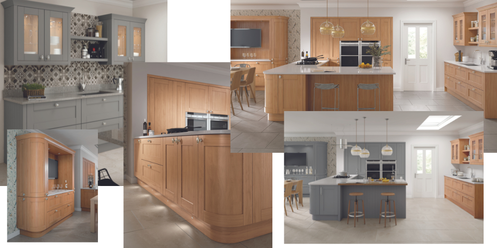 Collage of kitchen ranges in the Neo Chene style.  