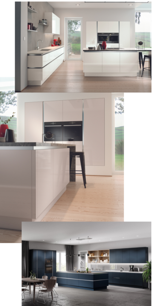 Three images of Vero true handless style kitchen ranges