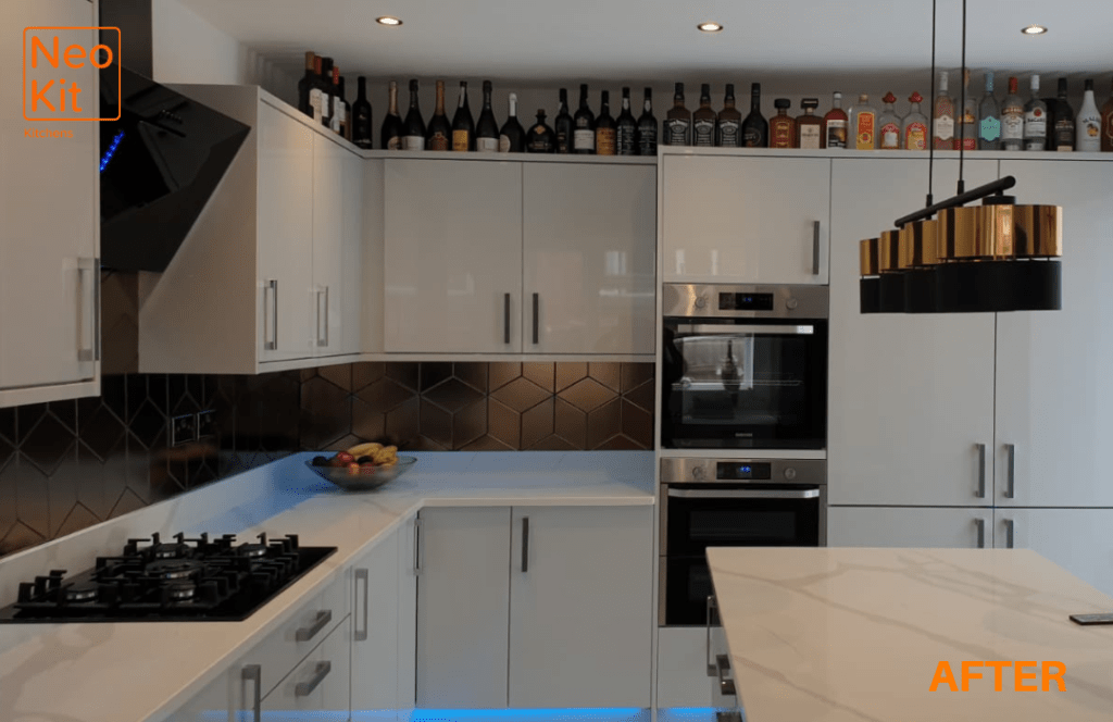 Maria's perfect kitchen contains vast amounts of cupboard space with integrated appliances and light coloured cupboard doors and a kitchen island